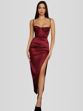 Long Satin Shaping Dress - Jade Model