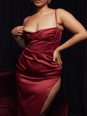 Long Satin Shaping Dress - Jade Model