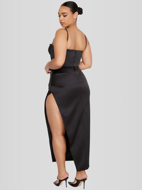 Long Satin Shaping Dress - Jade Model