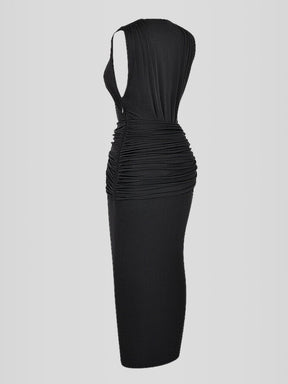Yara Black Long Dress - Deep V-Neck