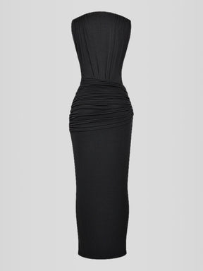 Yara Black Long Dress - Deep V-Neck