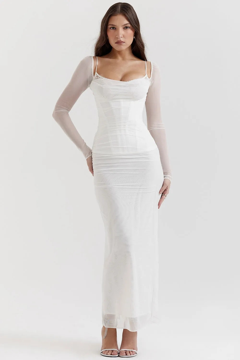 Long Lace and Corset Dress – Elegant Long Sleeve