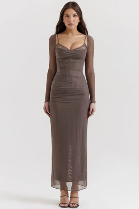Long Lace and Corset Dress – Elegant Long Sleeve