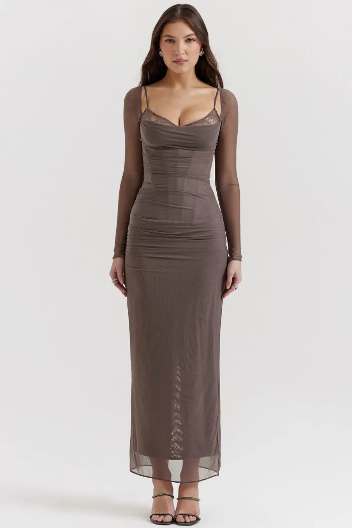 Long Lace and Corset Dress – Elegant Long Sleeve