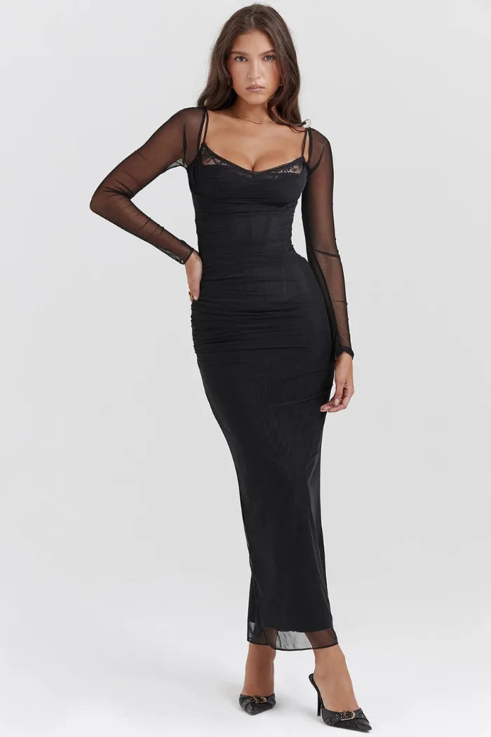 Long Lace and Corset Dress – Elegant Long Sleeve