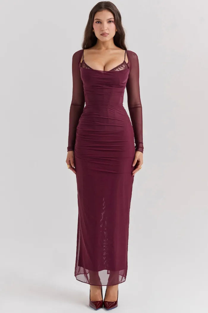 Long Lace and Corset Dress – Elegant Long Sleeve