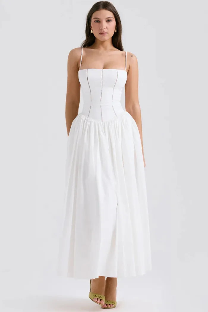 White Midi Dress with Corset for Civil Wedding – Katherine Model