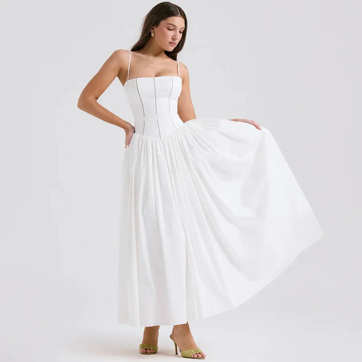 White Midi Dress with Corset for Civil Wedding – Katherine Model