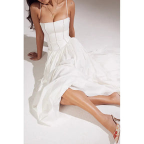 White Midi Dress with Corset for Civil Wedding – Katherine Model