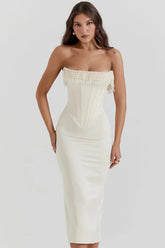 Elegant White Midi Dress with Pearls – Arizona Model