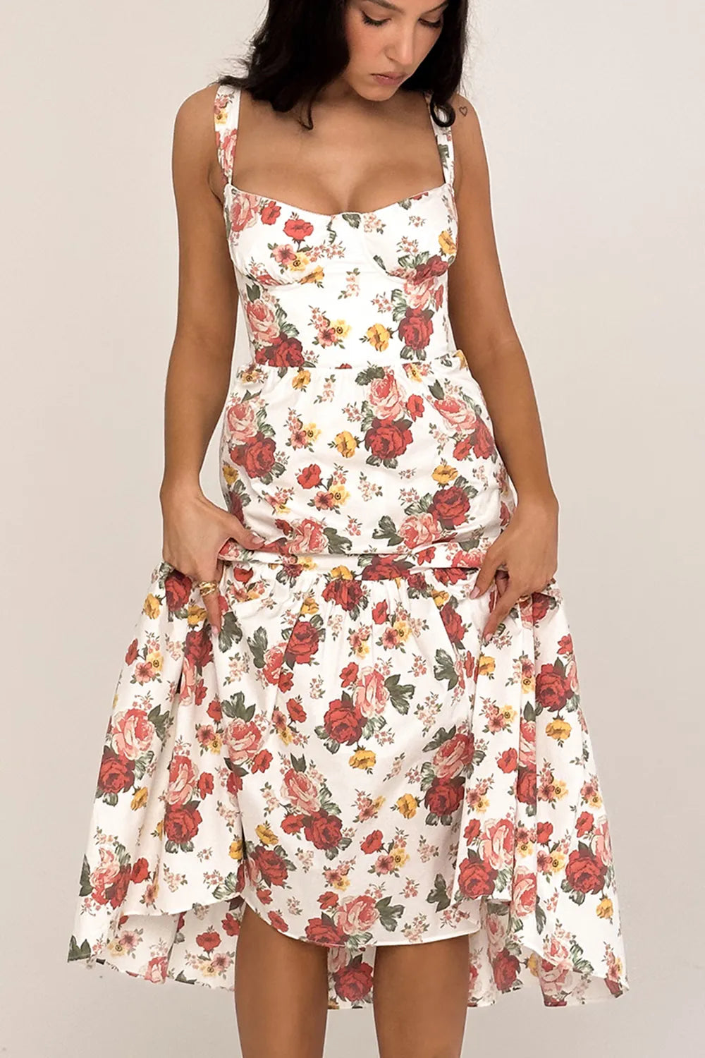 Elia Cotton Molded Floral Midi Dress