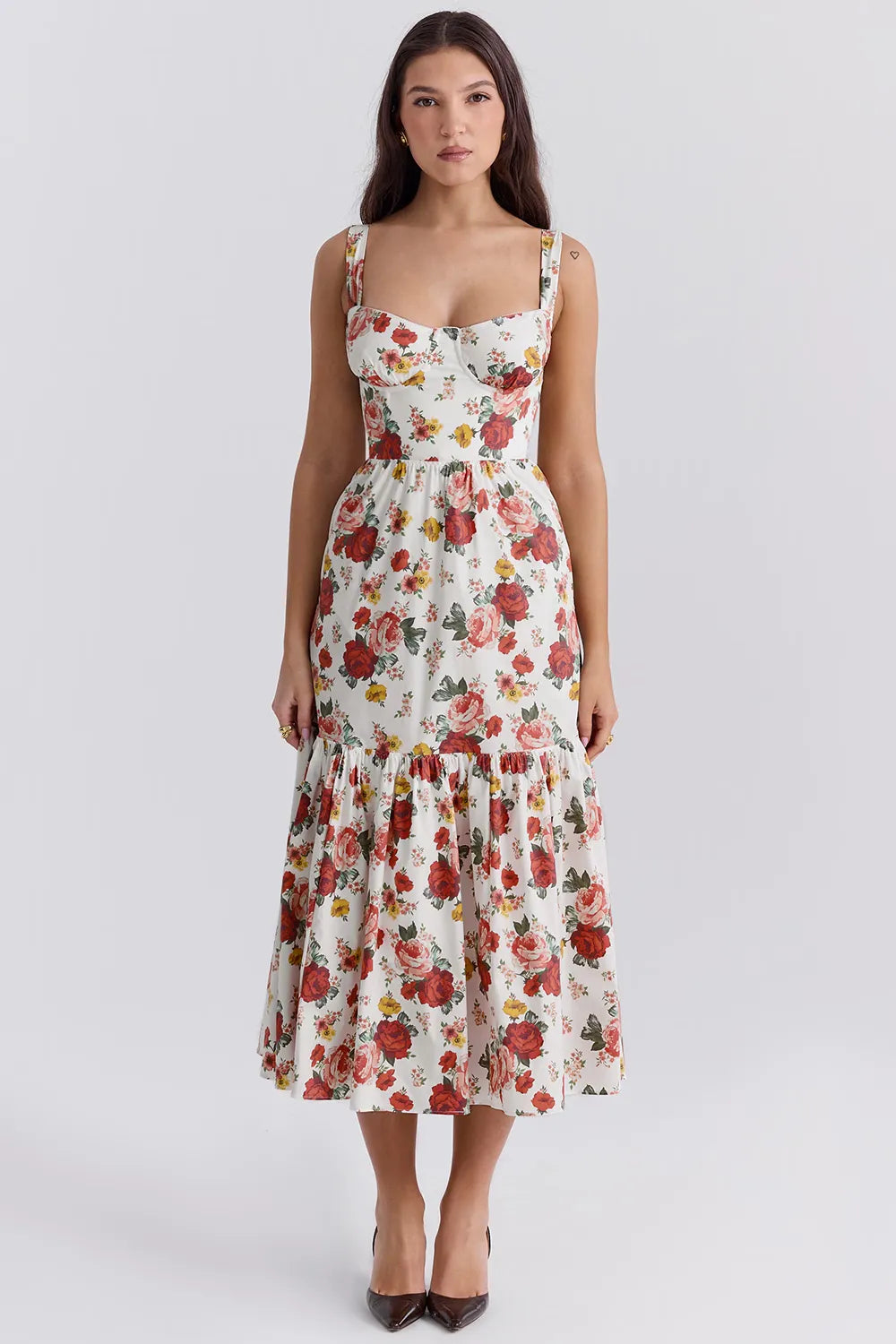 Elia Cotton Molded Floral Midi Dress