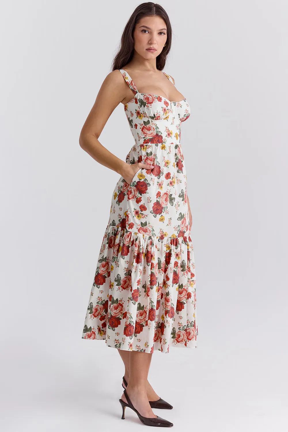 Elia Cotton Molded Floral Midi Dress