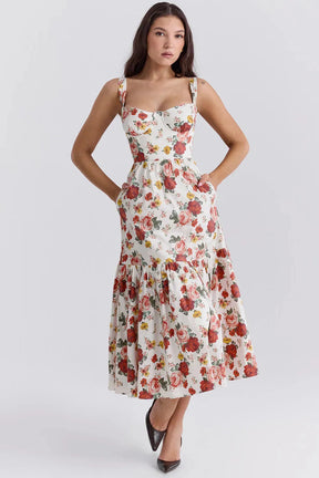 Elia Cotton Molded Floral Midi Dress