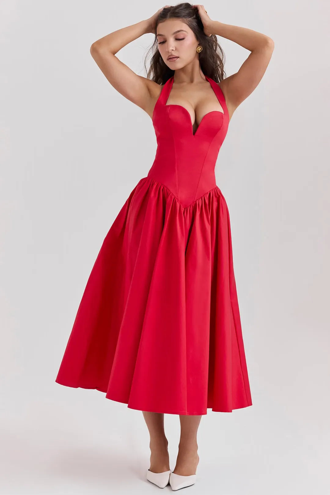 Red midi dress Passione - Elloa model
