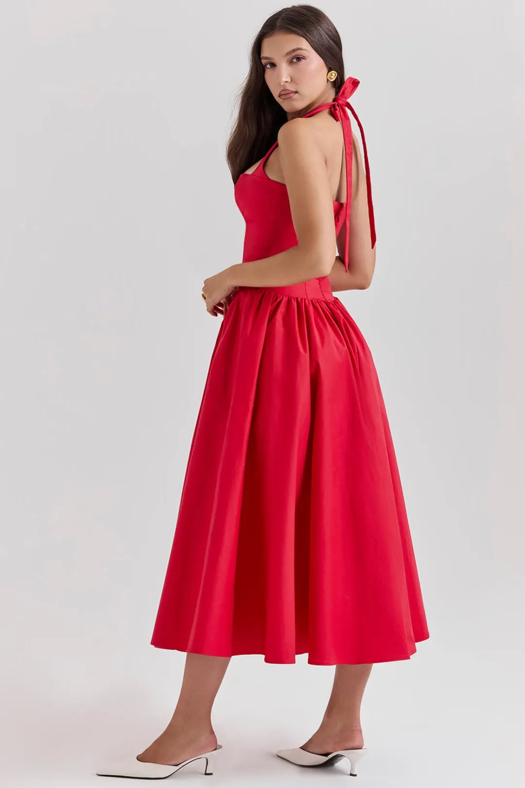 Red midi dress Passione - Elloa model