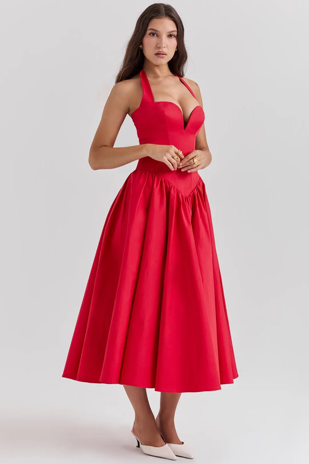 Red midi dress Passione - Elloa model