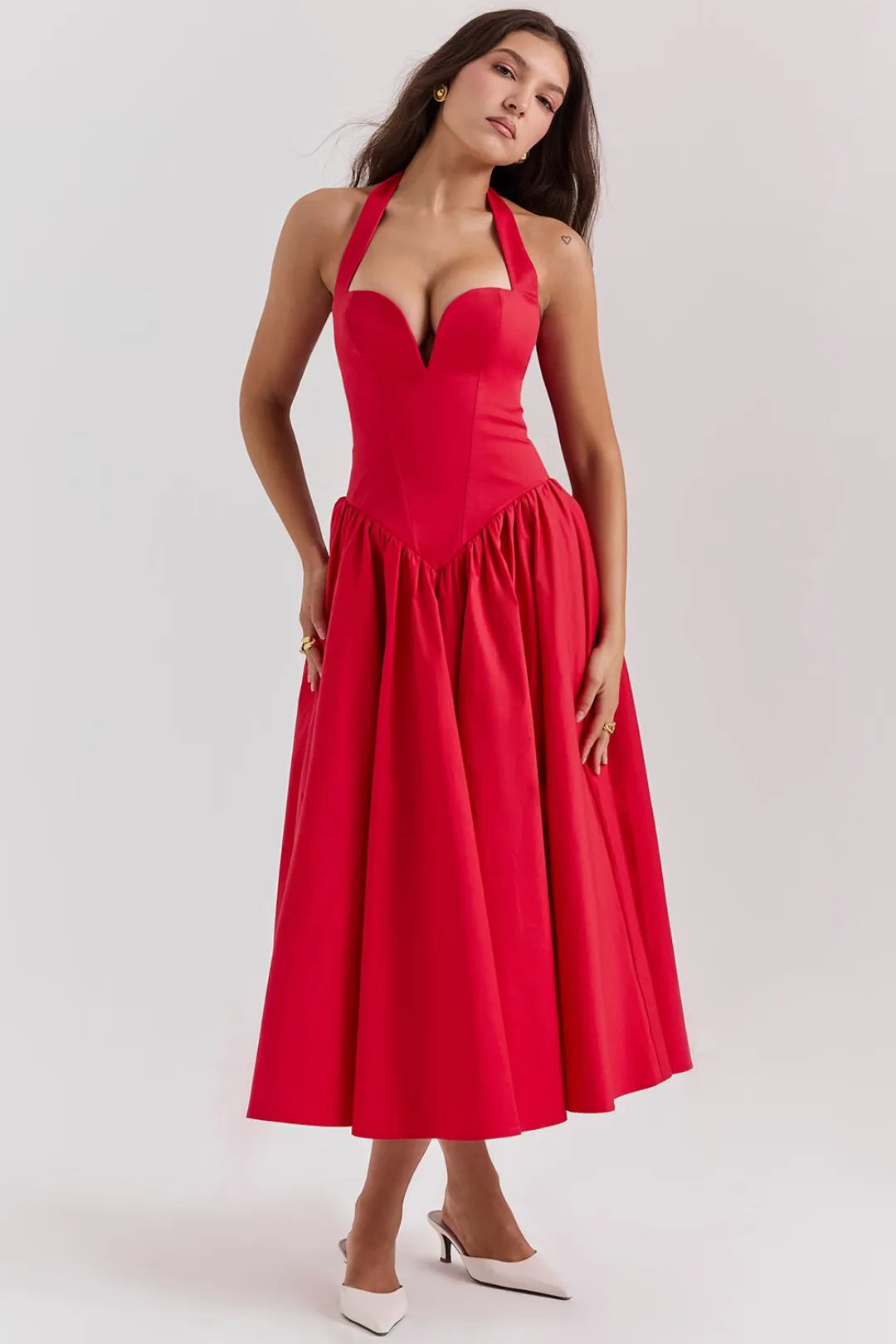 Red midi dress Passione - Elloa model