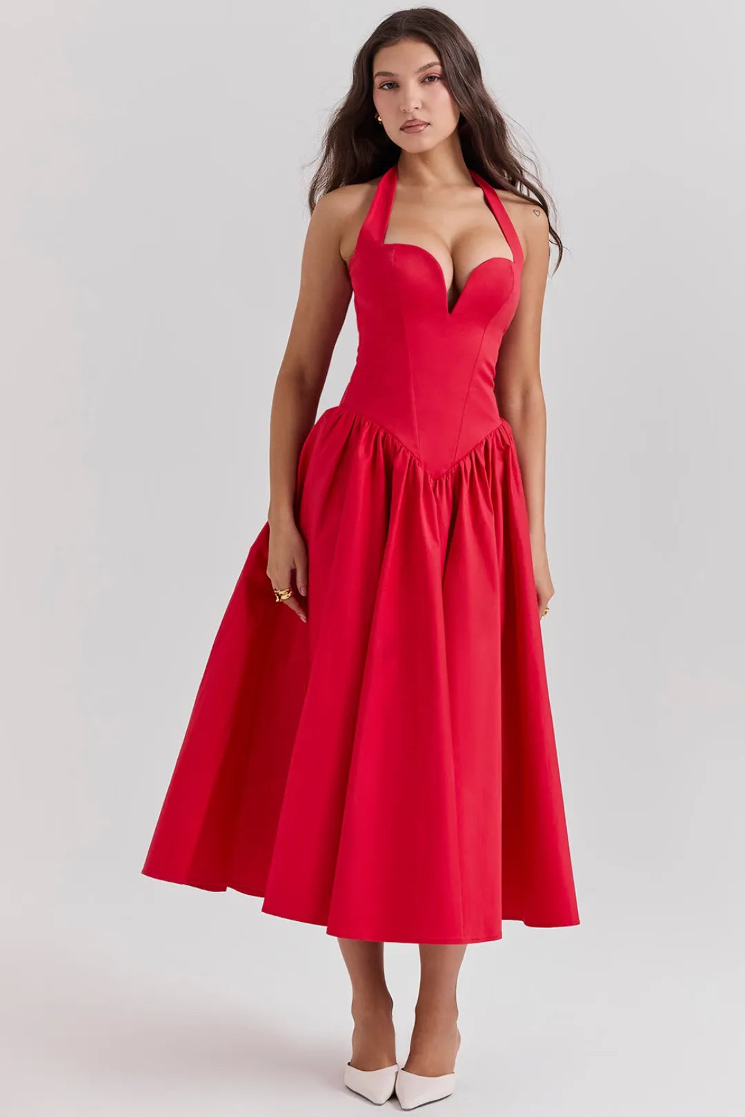 Red midi dress Passione - Elloa model