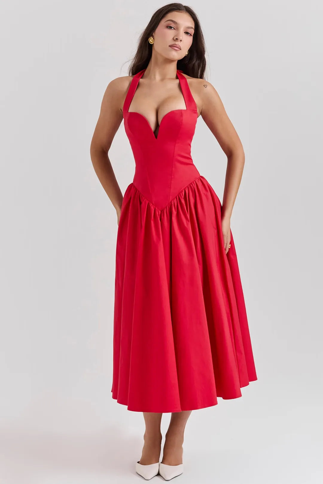 Red midi dress Passione - Elloa model