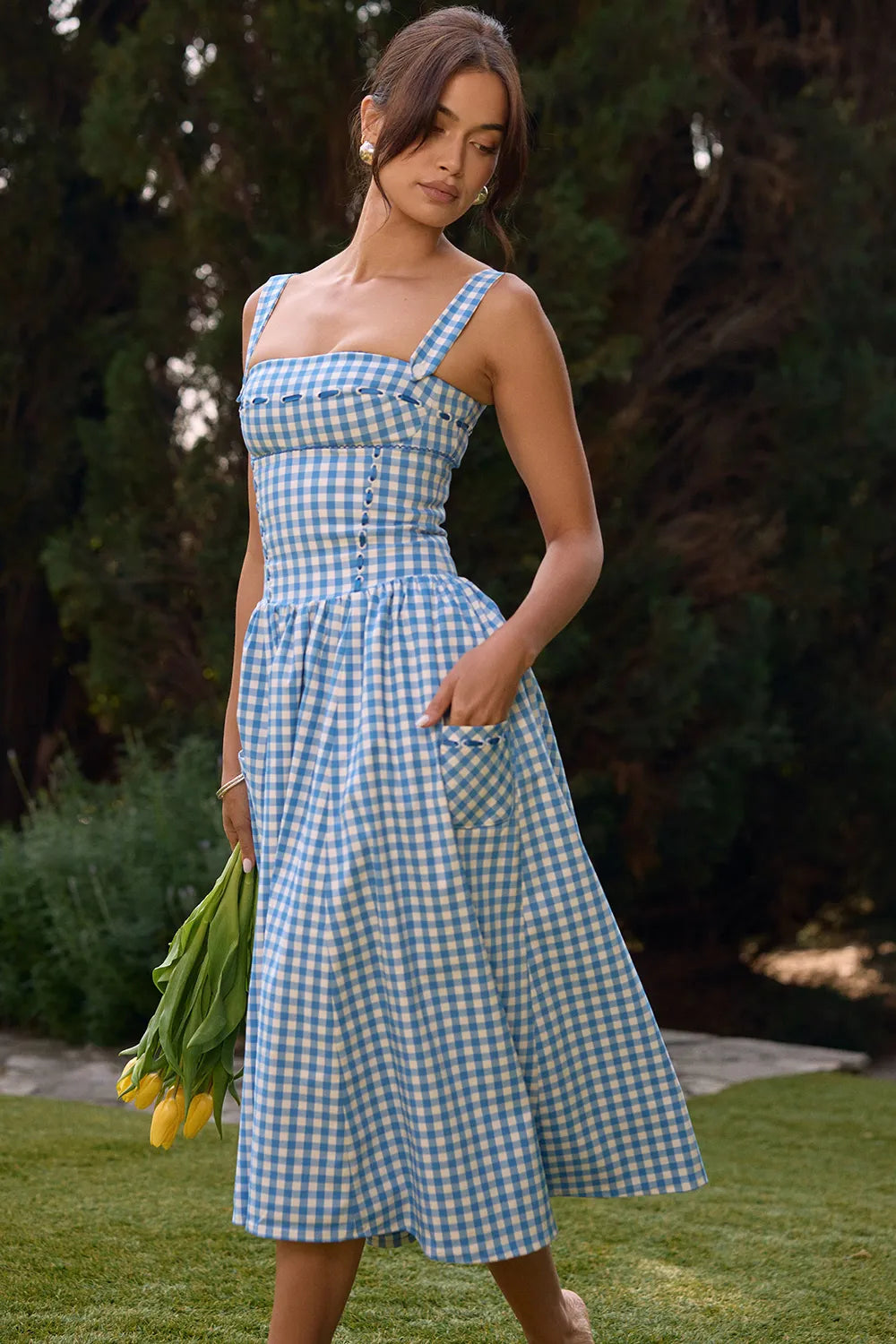 Midi Plaid Dress Shaper - Lauren Model