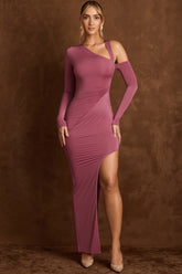 Dark Pink Asymmetric Draped Long Dress