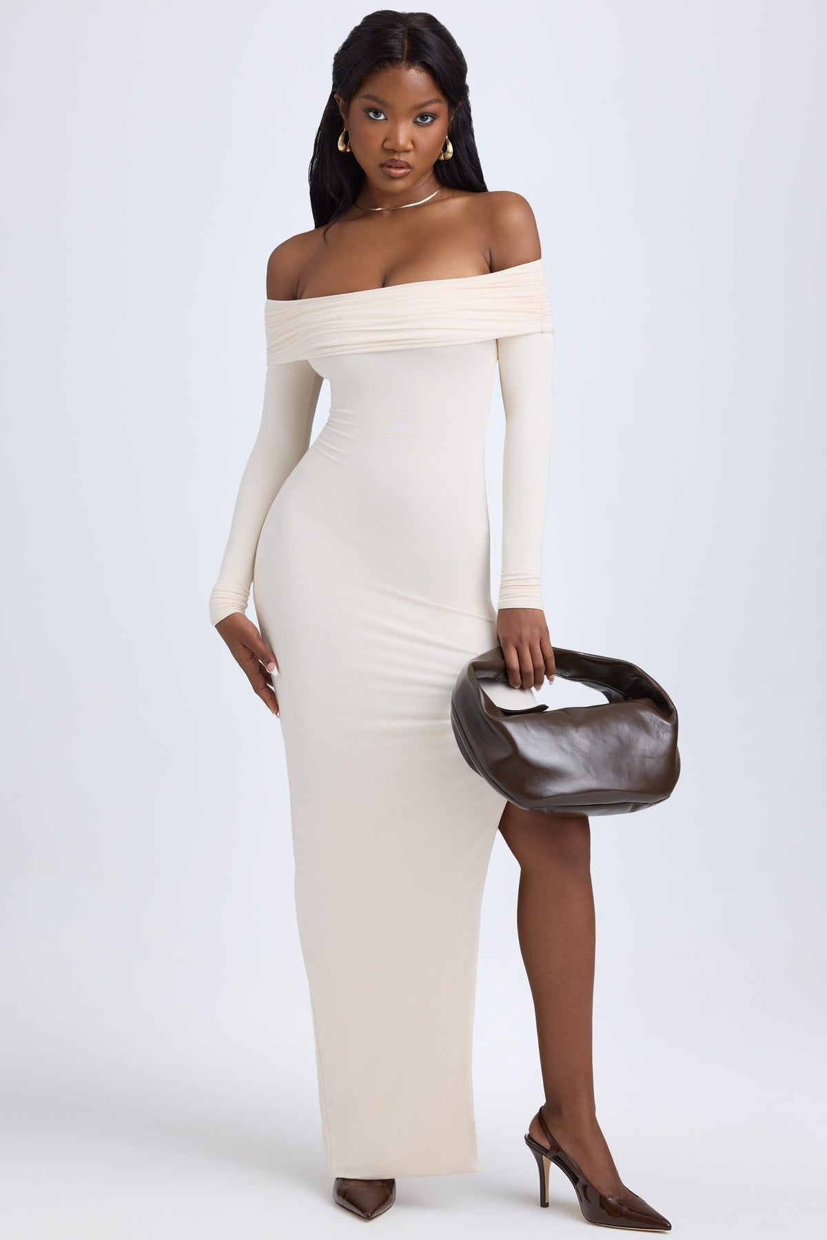 Long Modal Dress with Off-Shoulder and Open Back