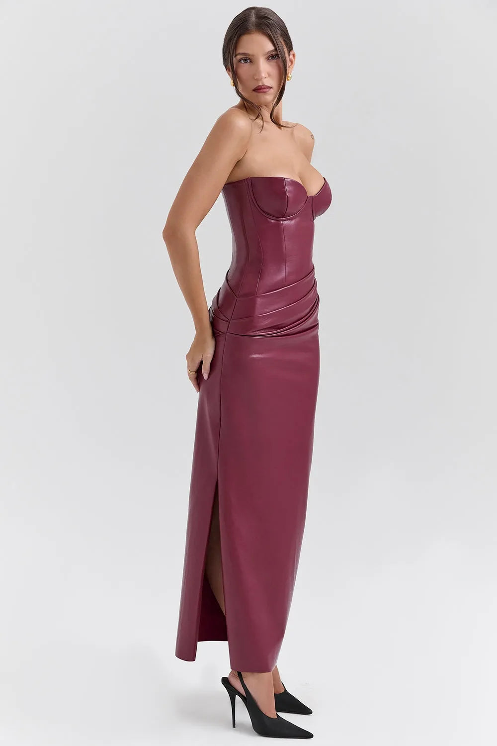 Long Dress Made of Vegan Leather - Raquel Model