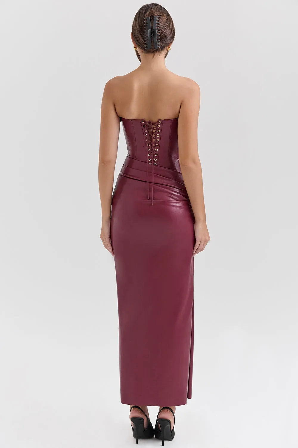 Long Dress Made of Vegan Leather - Raquel Model