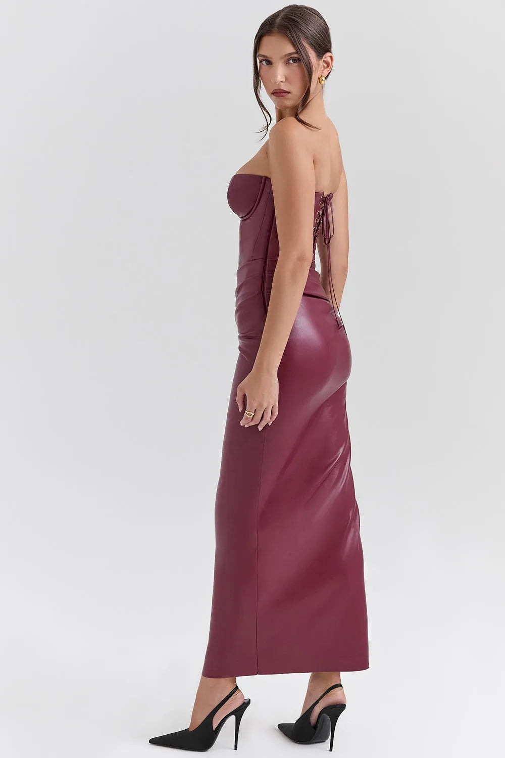 Long Dress Made of Vegan Leather - Raquel Model