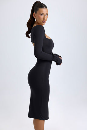 Black Midi Dress with Square Neckline