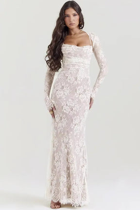 Long white lace dress with corset – Elegance for civil wedding or gala