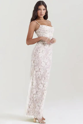 Long white lace dress with corset – Elegance for civil wedding or gala
