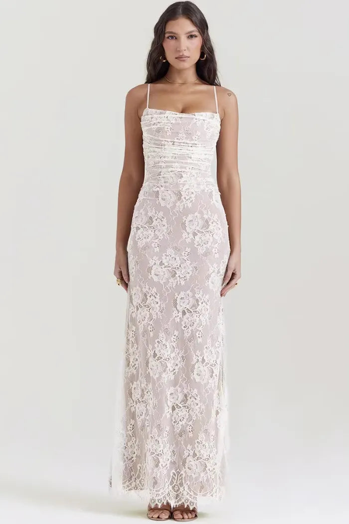 Long white lace dress with corset – Elegance for civil wedding or gala