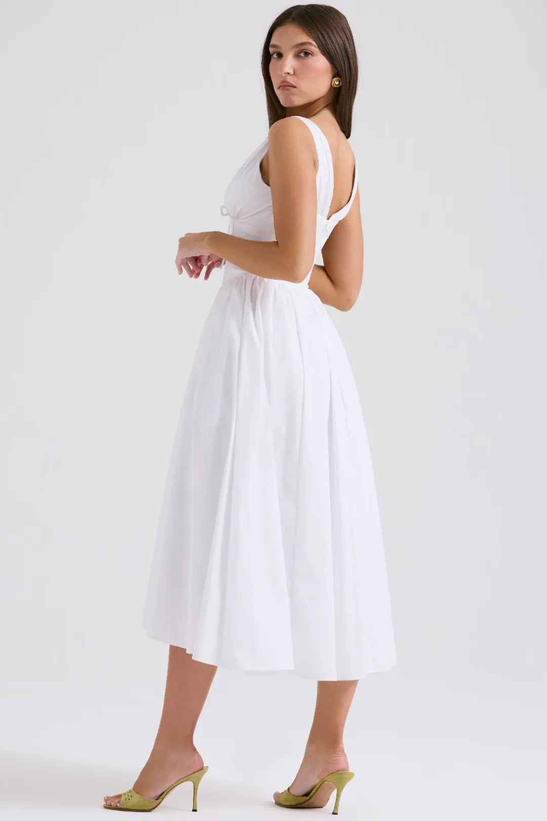 White Midi Dress for Civil Wedding with Corset and Pockets – Emmelina