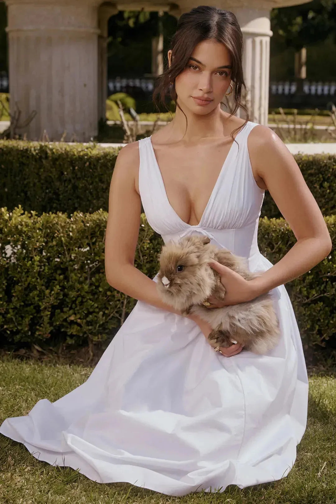 White Midi Dress for Civil Wedding with Corset and Pockets – Emmelina