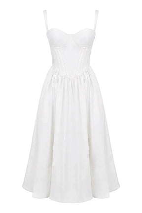 White Midi Dress with Corset for Daytime Civil Wedding – Aghata
