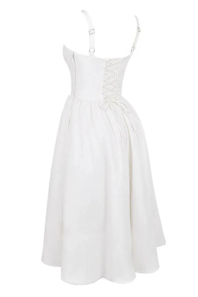 White Midi Dress with Corset for Daytime Civil Wedding – Aghata