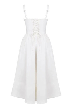 White Midi Dress with Corset for Daytime Civil Wedding – Aghata
