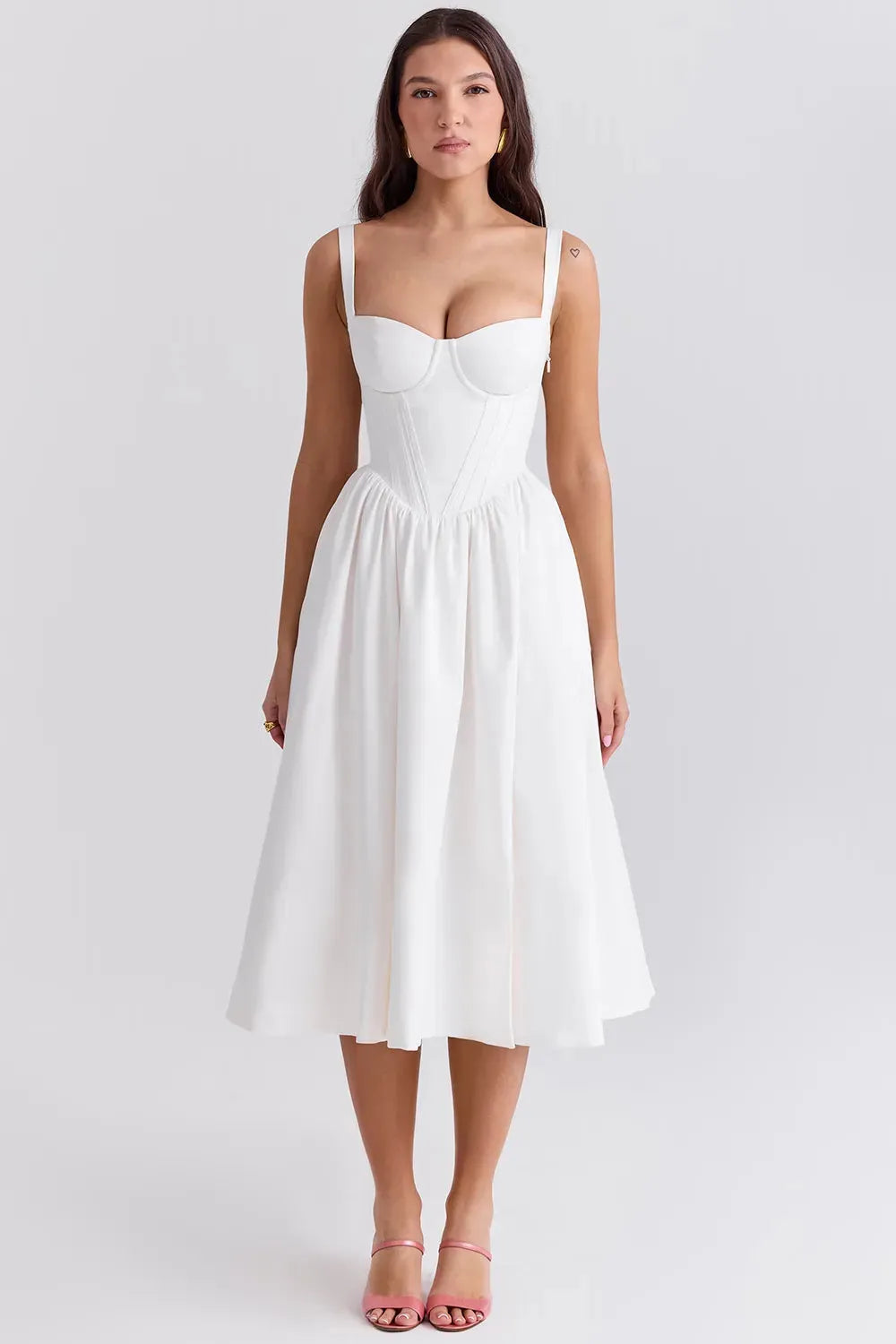 White Midi Dress with Corset for Daytime Civil Wedding – Aghata