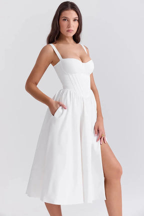 White Midi Dress with Corset for Daytime Civil Wedding – Aghata