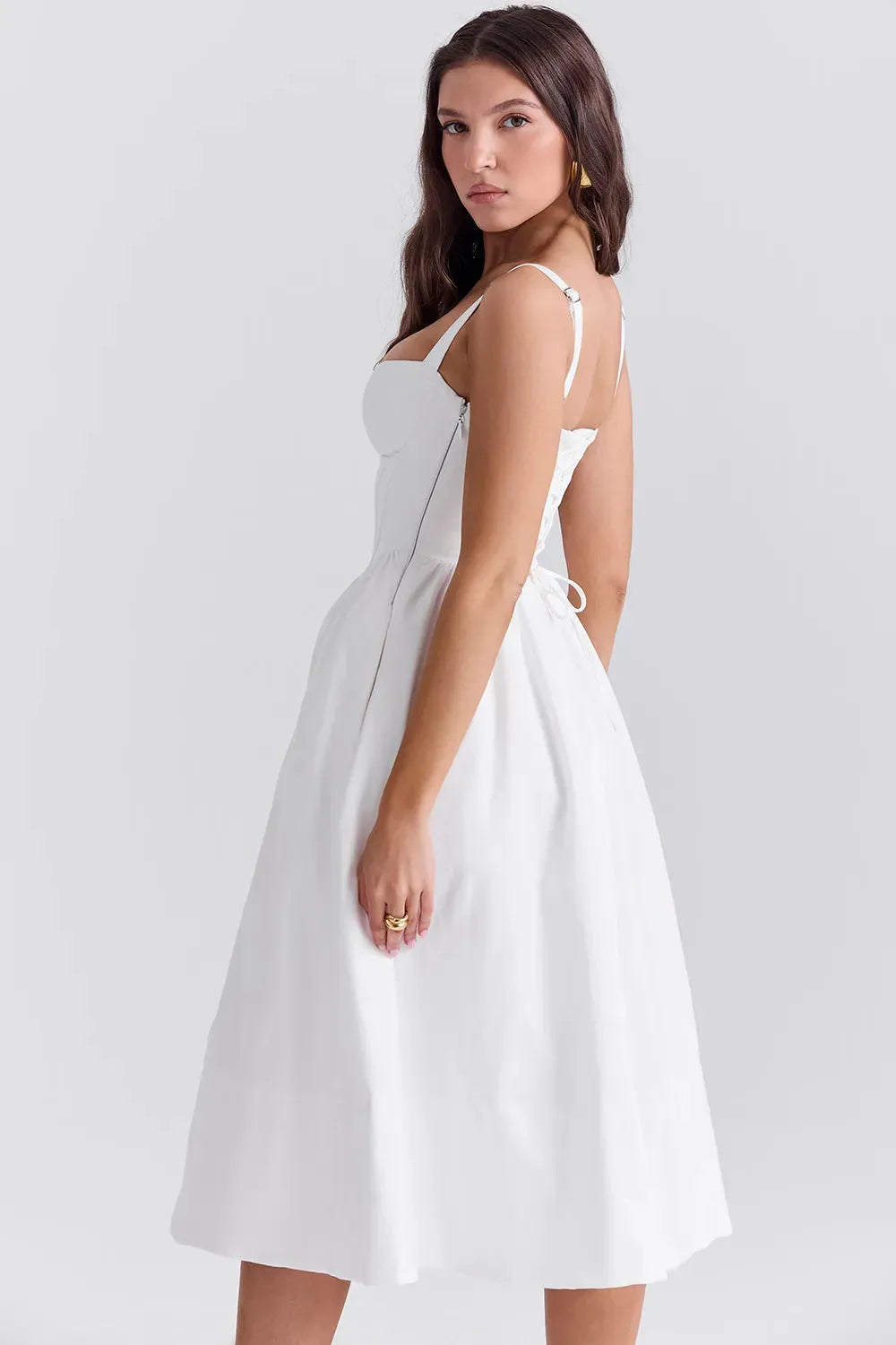 White Midi Dress with Corset for Daytime Civil Wedding – Aghata