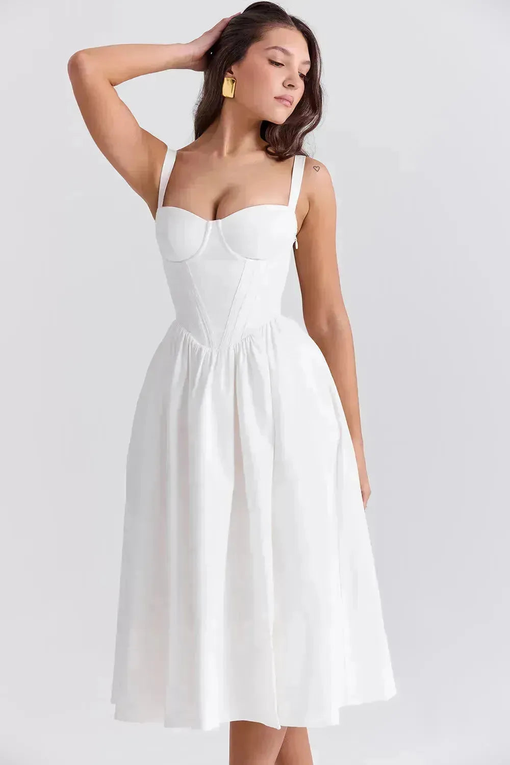 White Midi Dress with Corset for Daytime Civil Wedding – Aghata