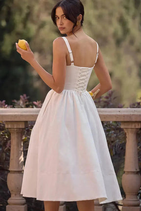 White Midi Dress with Corset for Daytime Civil Wedding – Aghata