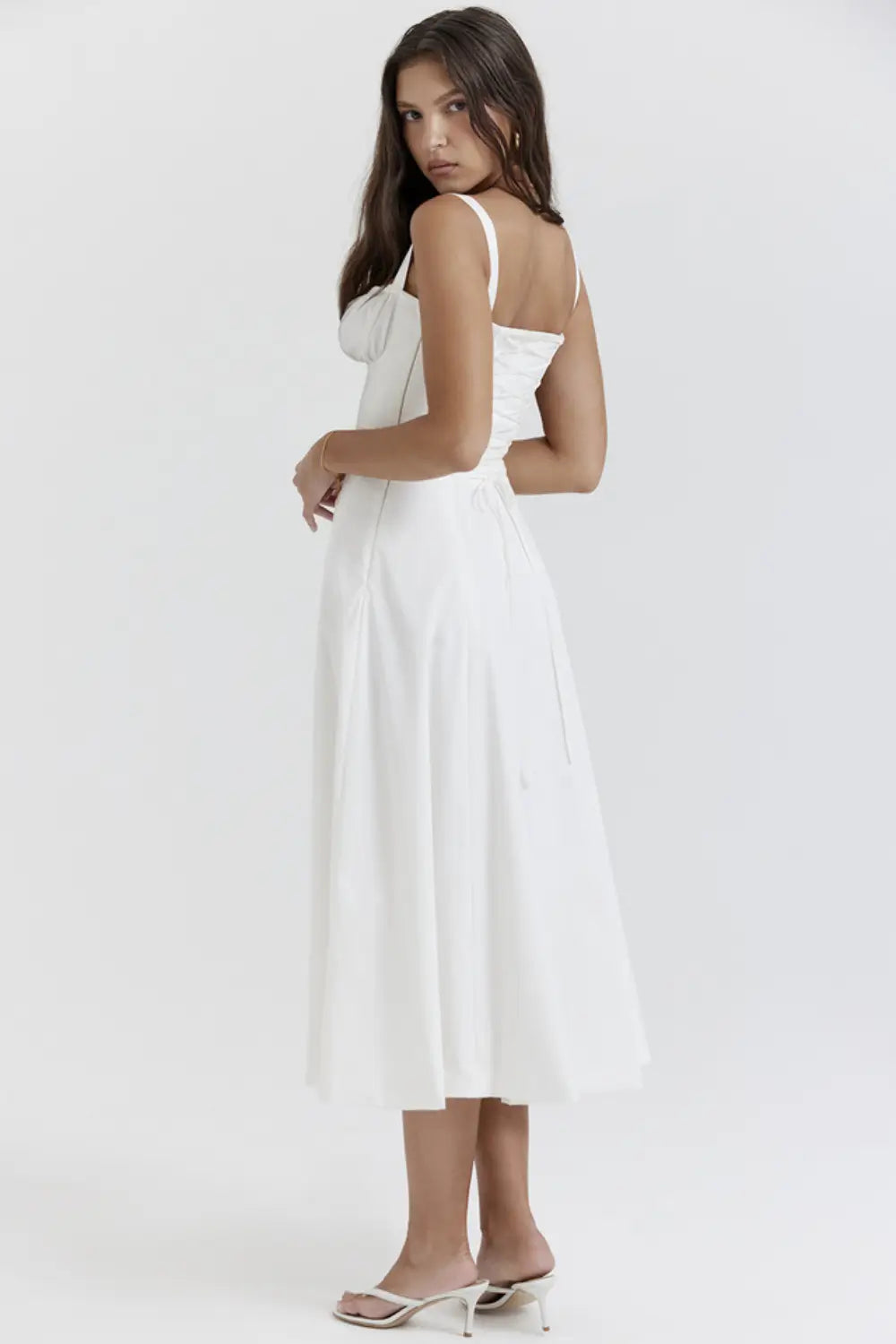 Simple Midi Dress for Civil Wedding White – Attracione Model