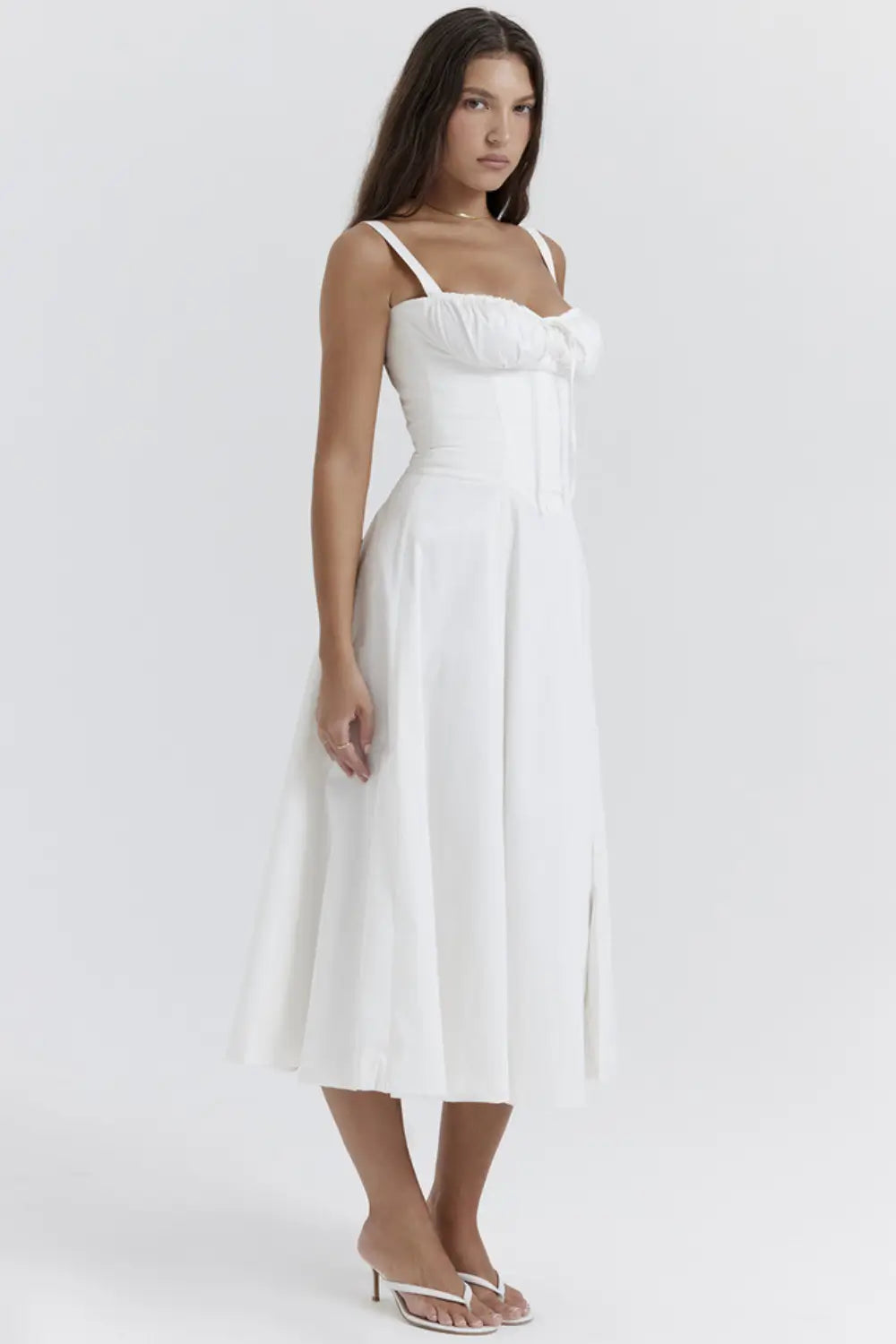 Simple Midi Dress for Civil Wedding White – Attracione Model