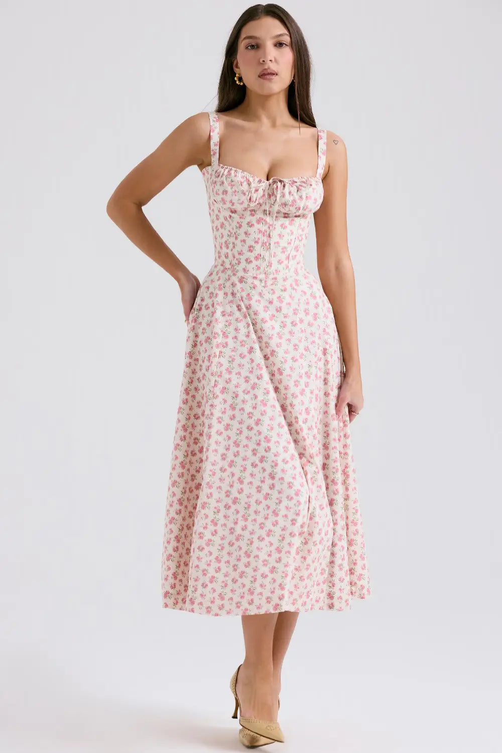Attracione Floral Midi Dress - Shapes the Waist