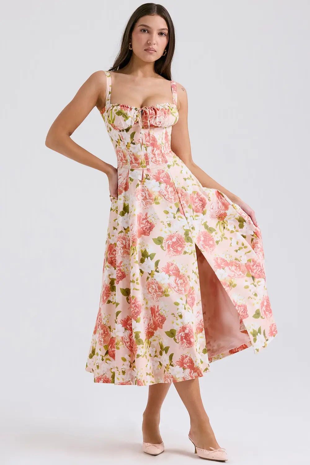 Attracione Floral Midi Dress - Shapes the Waist